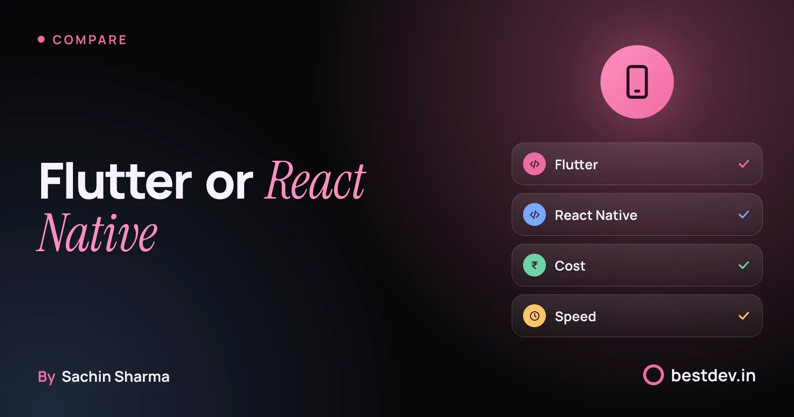 Two mobile app frameworks compared: Flutter and React Native, with cost and speed