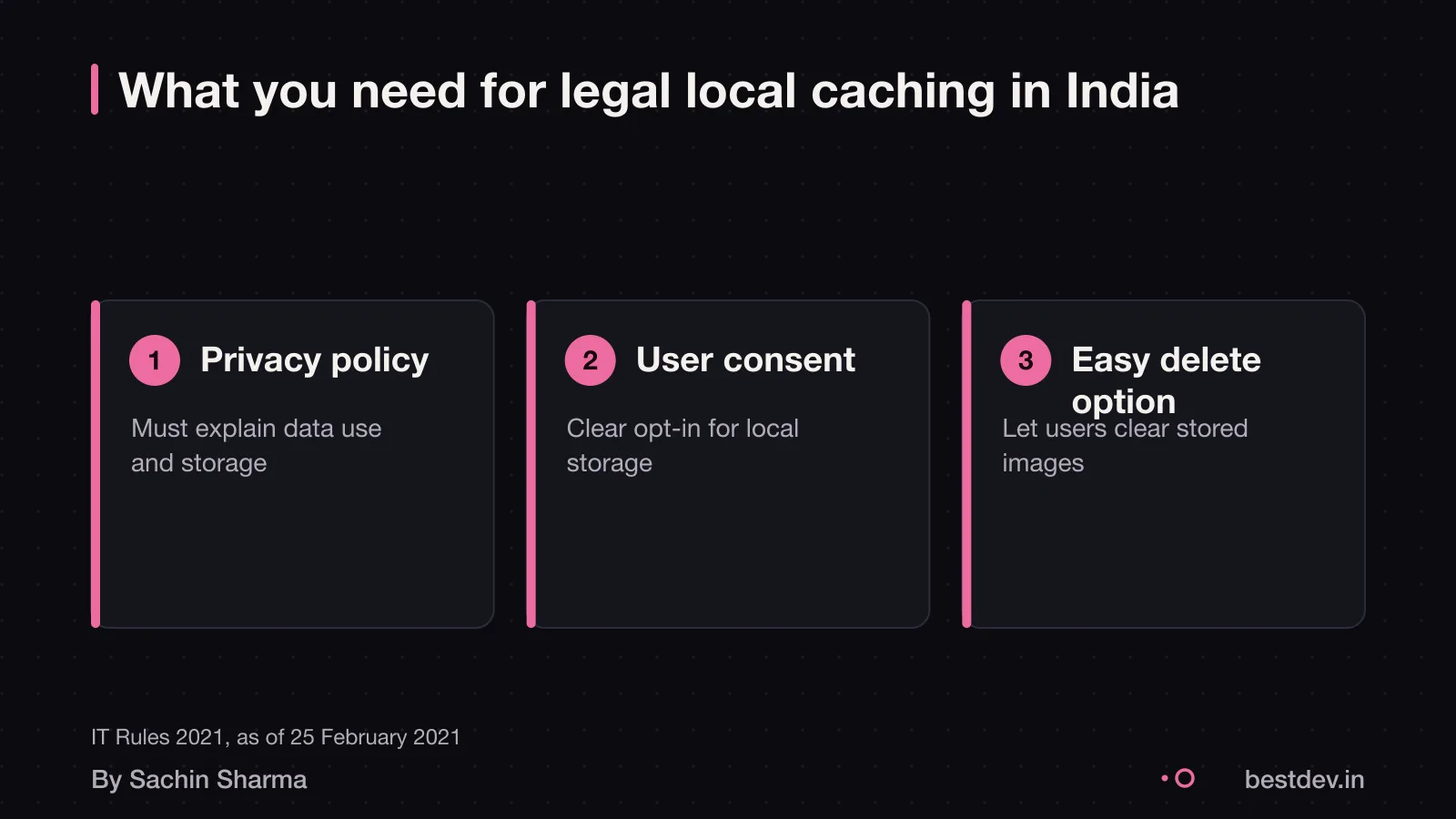 Cards showing legal steps for local image storage